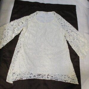 BRITTANY BLACK SEQUINED LACE BOHO GYPSY TOP BLOUSE TUNIC M LINED